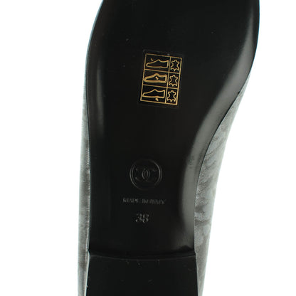 Chanel Metallic Lambskin Camellia Cap Toe Ballerina Flats 38 Dark Grey 6 of 8