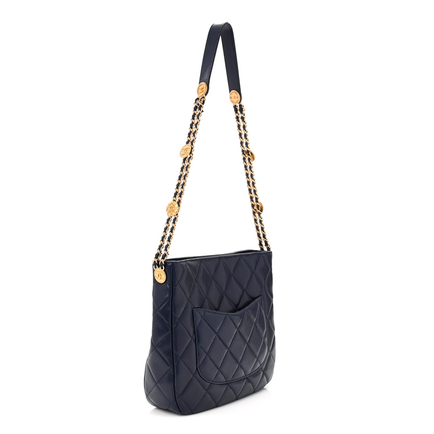 Chanel Caviar Quilted Twist Your Buttons Hobo Navy Blue 3 of 10