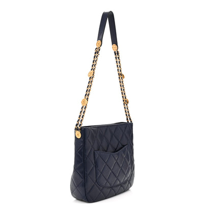 Chanel Caviar Quilted Twist Your Buttons Hobo Navy Blue 3 of 10