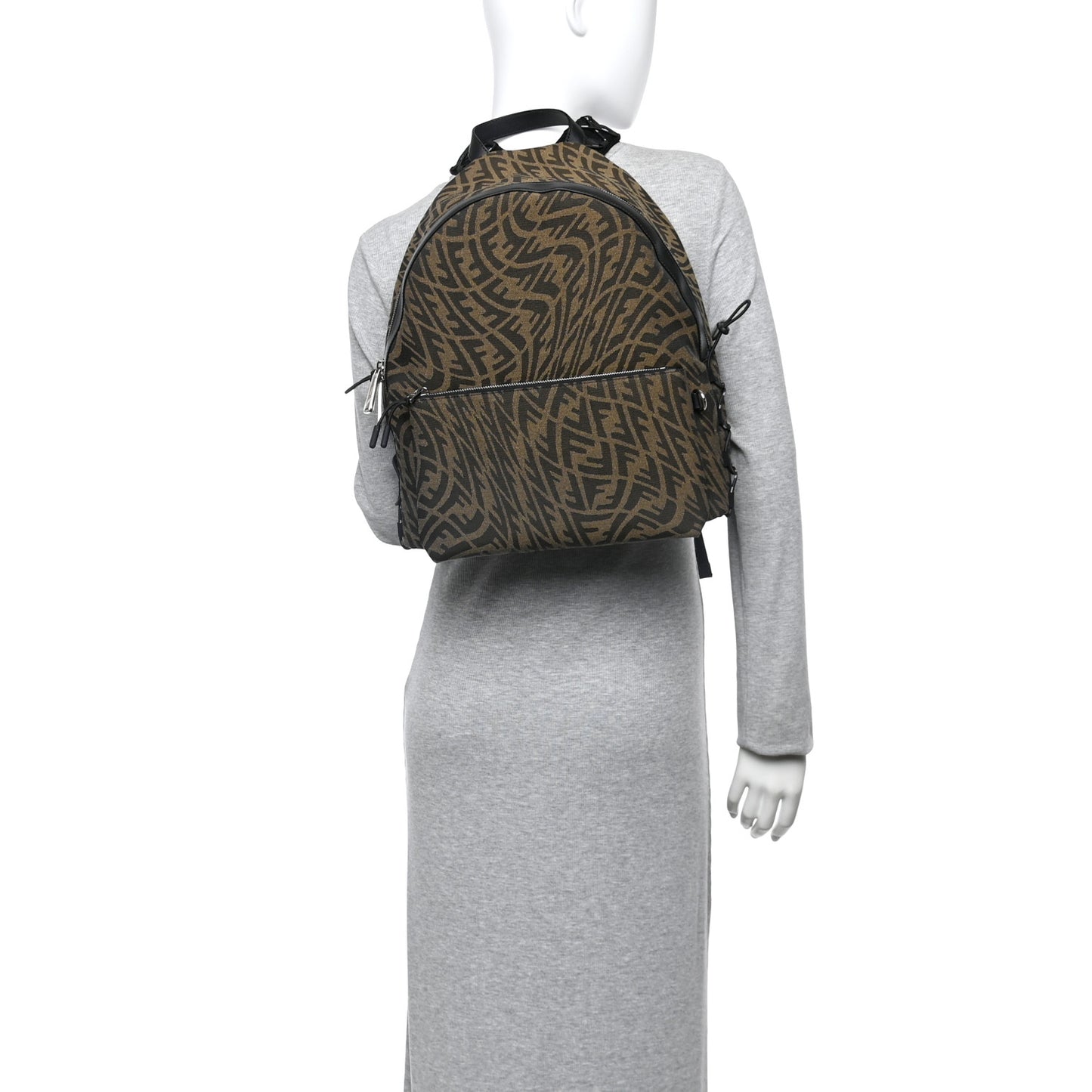 X SARAH COLEMAN Fabric Jacquard Vitello Grace Light Woven Lanyard FF Vertigo Pouch Pocket Backpack Tobacco Moro Black