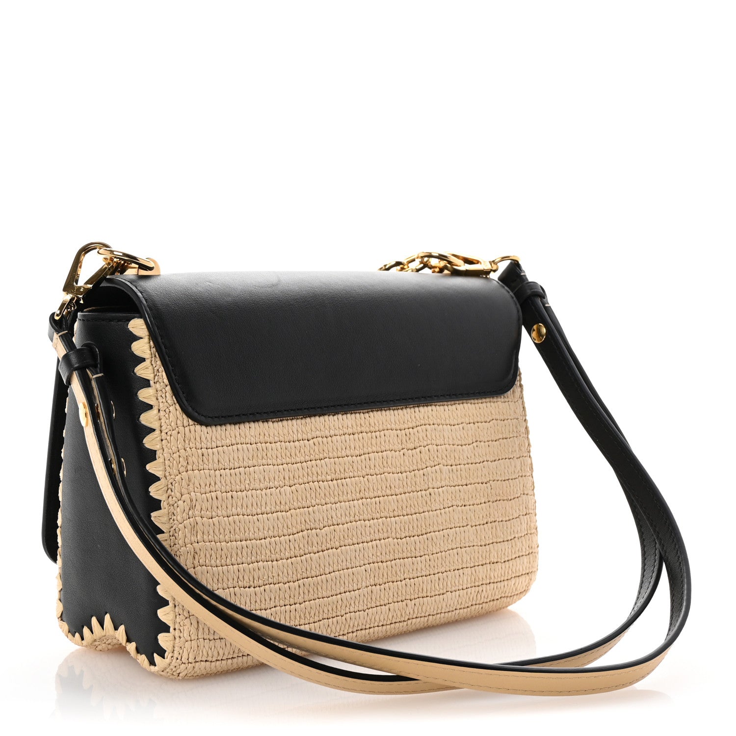 Louis Vuitton Calfskin Raffia Twist Shoulder Bag MM Black 3 of 9