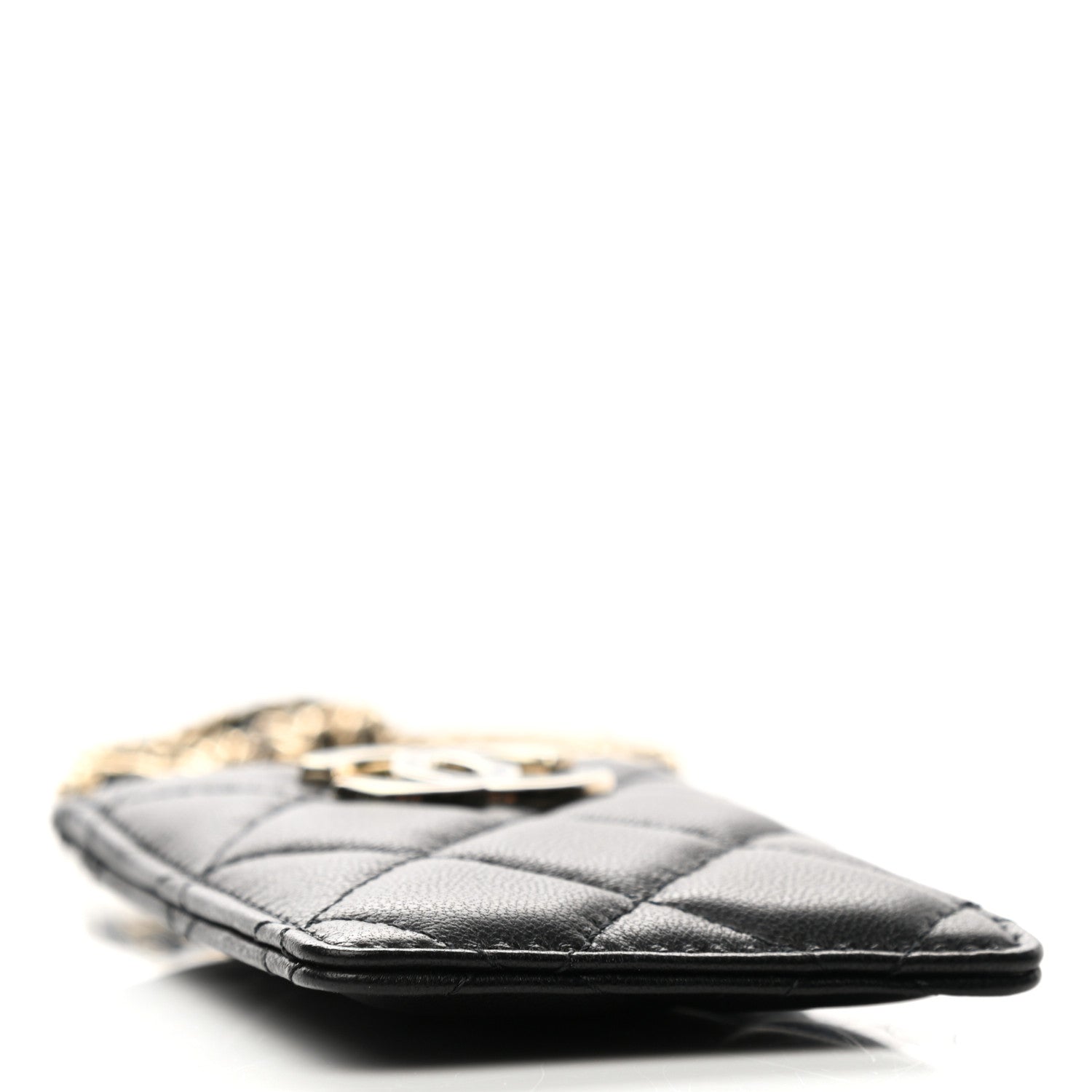 Chanel Lambskin Quilted Glitter Card Holder On Chain Black 4 of 7