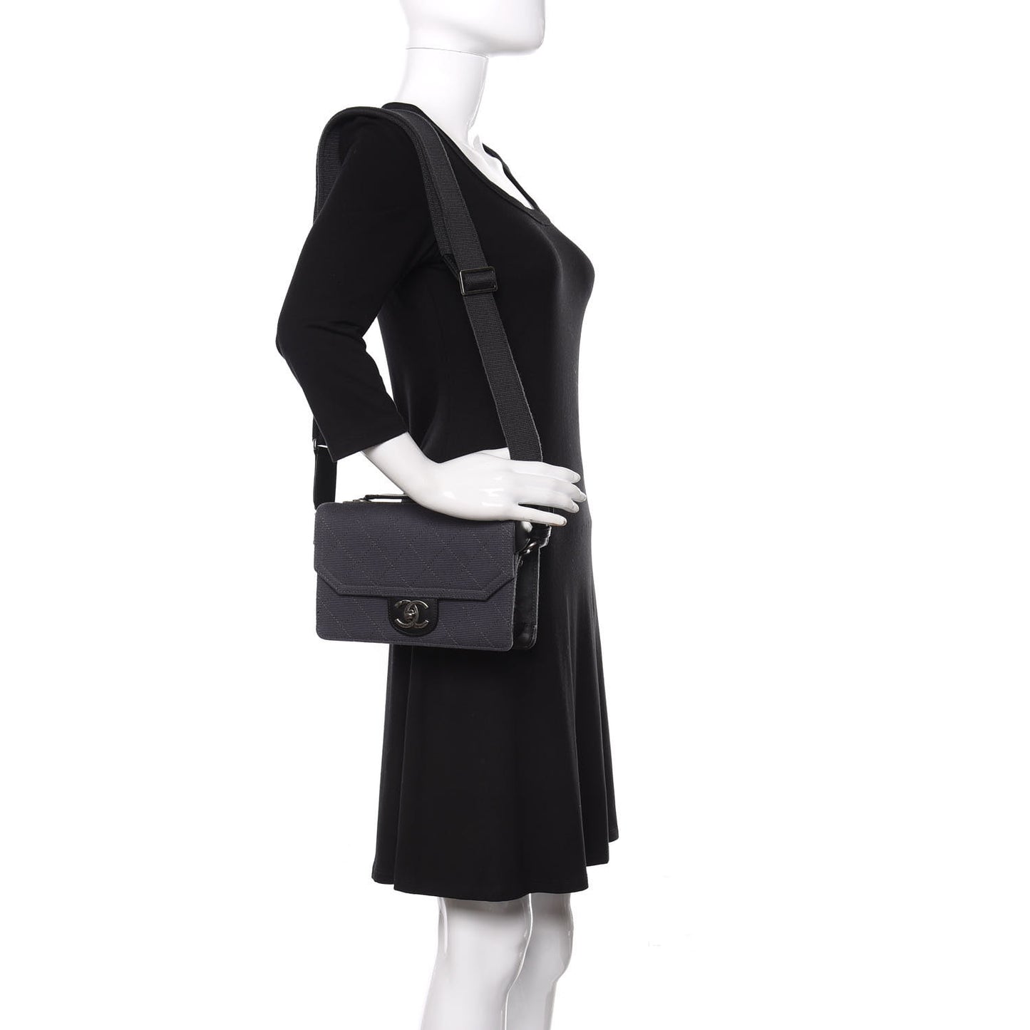 Fabric Quilted Small Flap Bag Dark Grey
