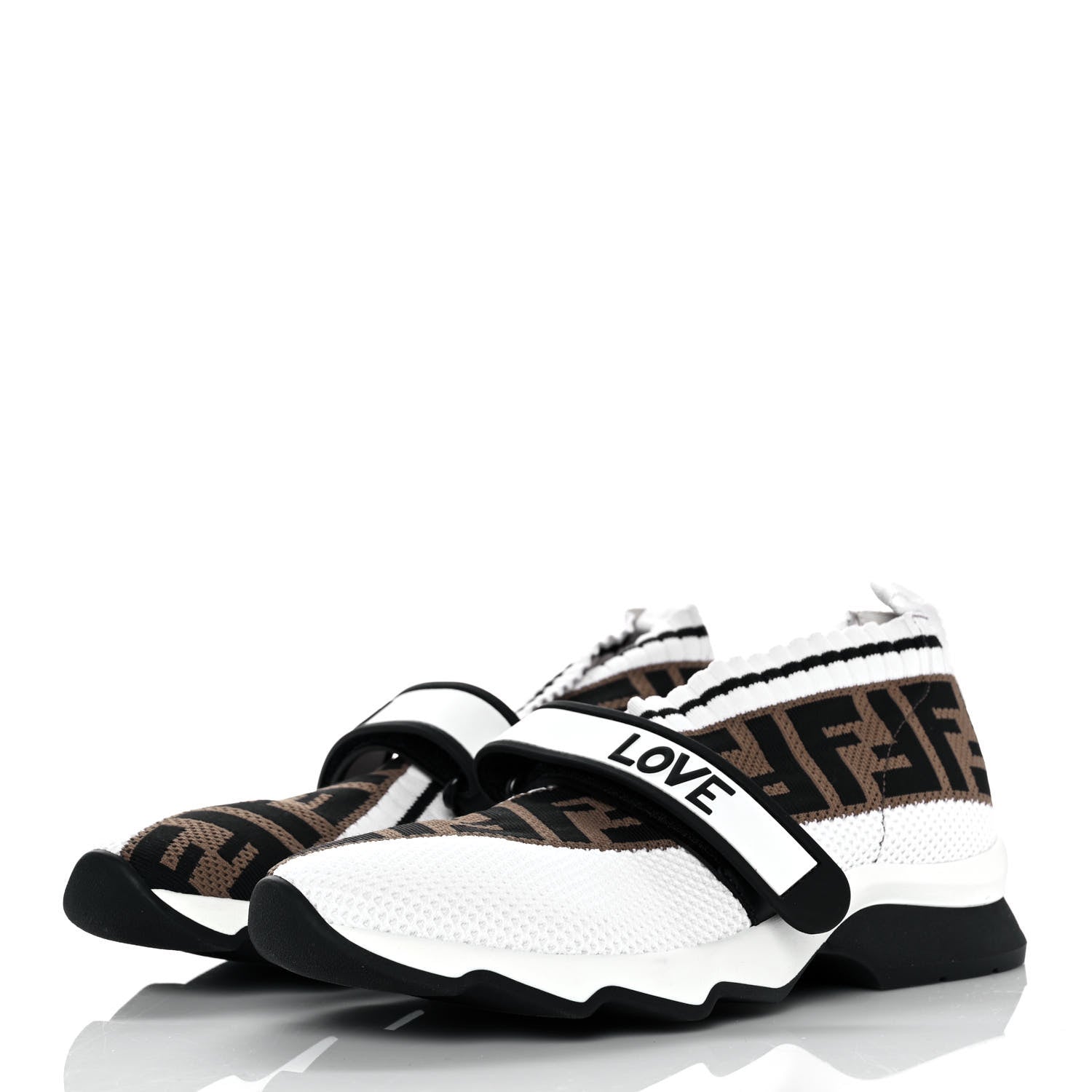 Fendi Stretch Yarn FF Stiff Band Rockoko Sneakers 36 White Black Tobacco 3 of 7