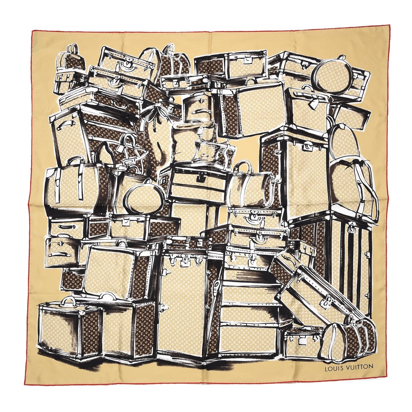 Silk Monogram Trunks Square Scarf Brown