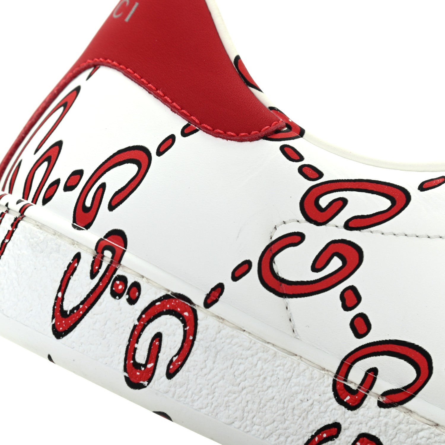 Gucci Calfskin GucciGhost Print Mens Ace Sneakers 7.5 White Hibiscus Red 11 of 15