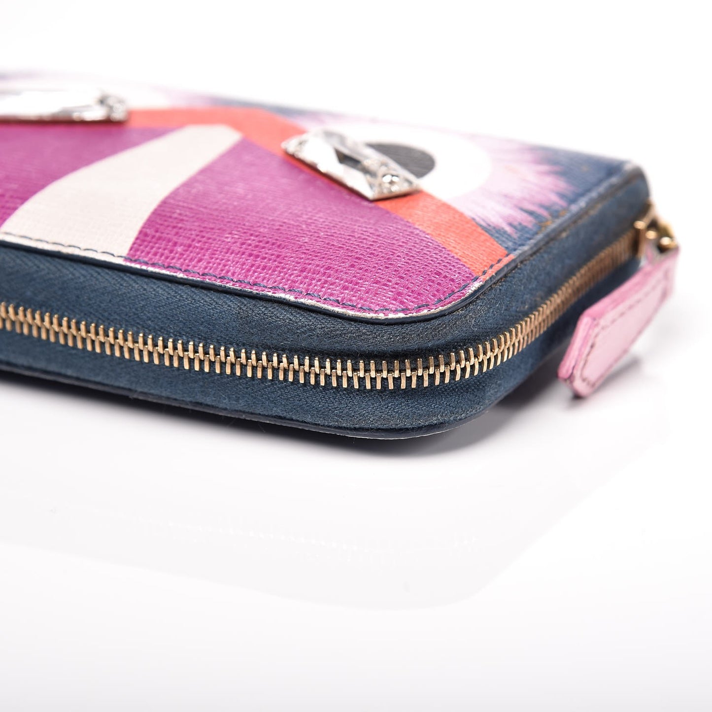 Vitello Elite Crystal Eye Monster Mini Zip Around Wallet Cobalt Lavender Pink