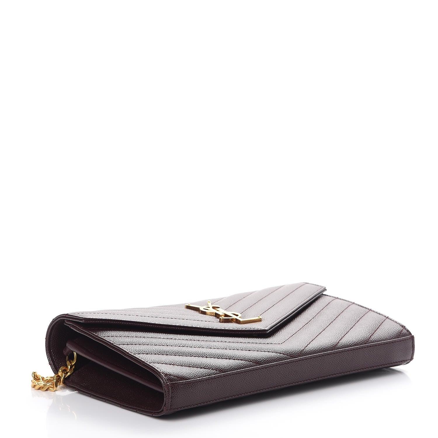 Saint Laurent Grain De Poudre Matelasse Chevron Monogram Chain Wallet Amaranto 4 of 8