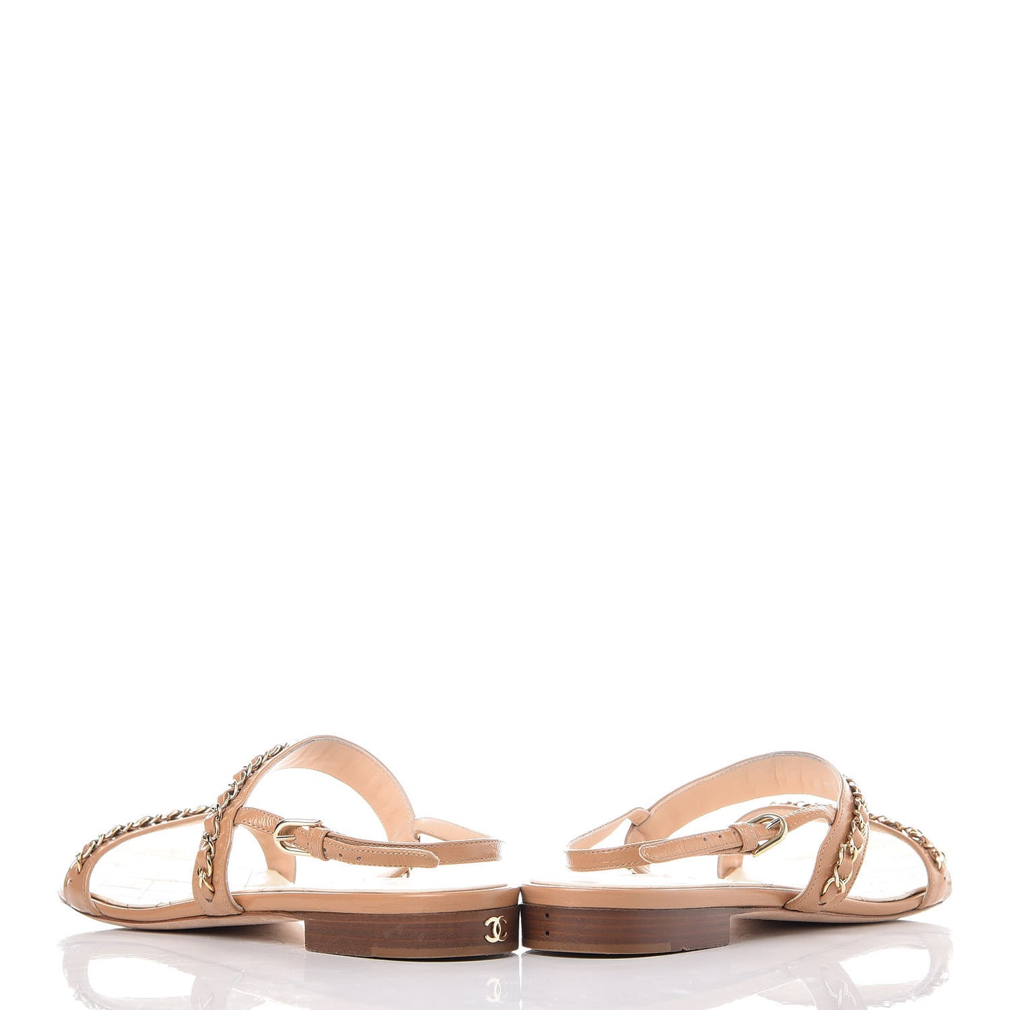 Calfskin Chain CC Sandals 40.5 Beige