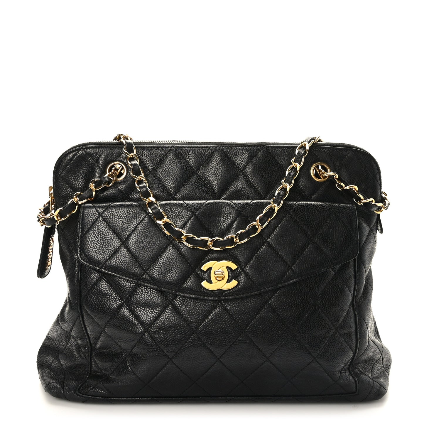 Caviar Quilted Flap Shoulder Bag Black