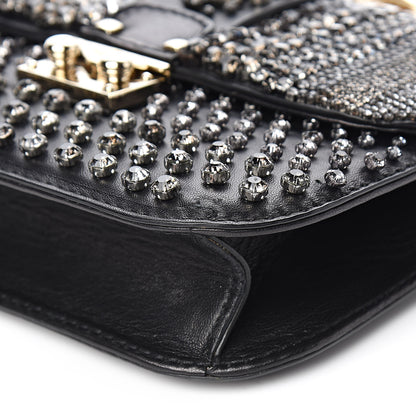 Valentino Garavani Vitello Crystal Embellished Small Glam Lock Rockstud Flap Black 6 of 13