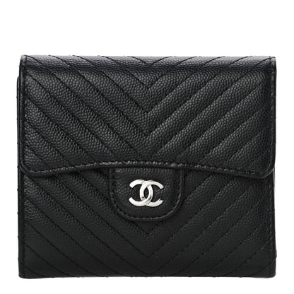 Chanel Caviar Chevron Quilted Compact Flap Wallet Black 1 of 12