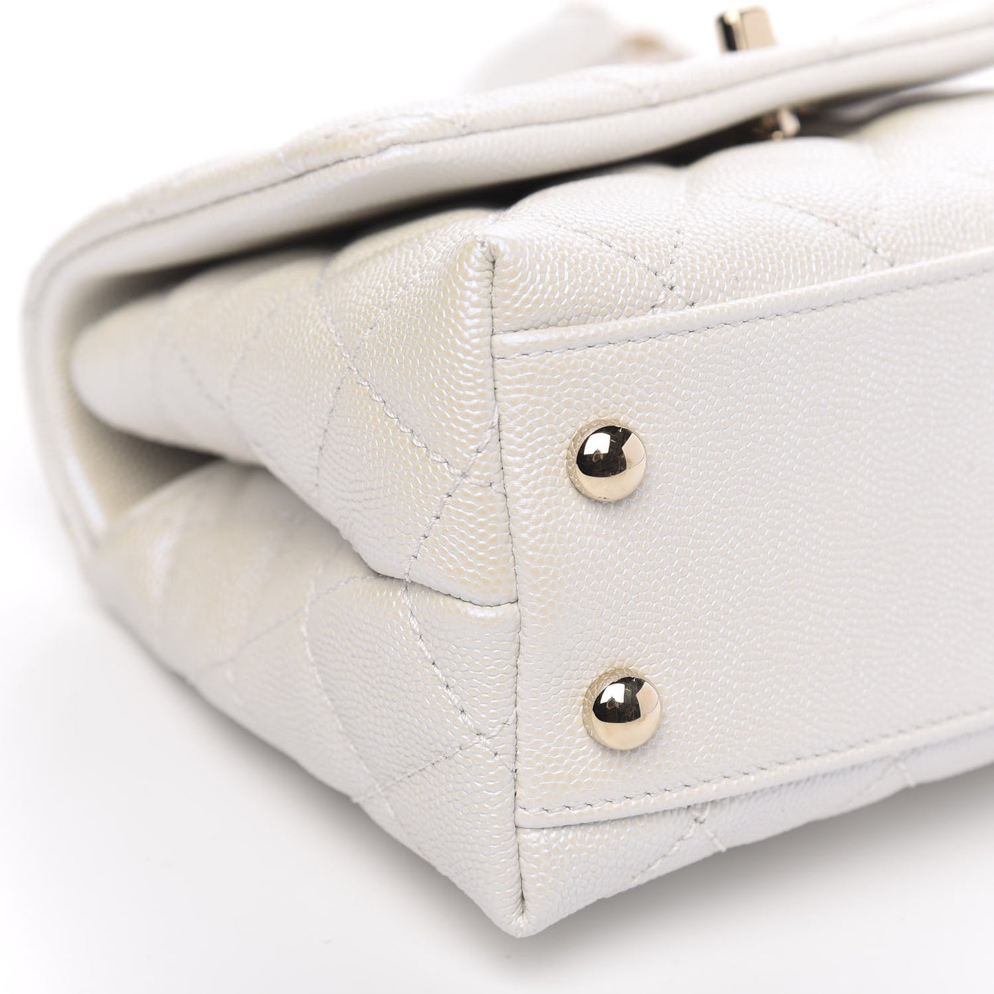 Iridescent Caviar Quilted Extra Mini Coco Handle Flap White