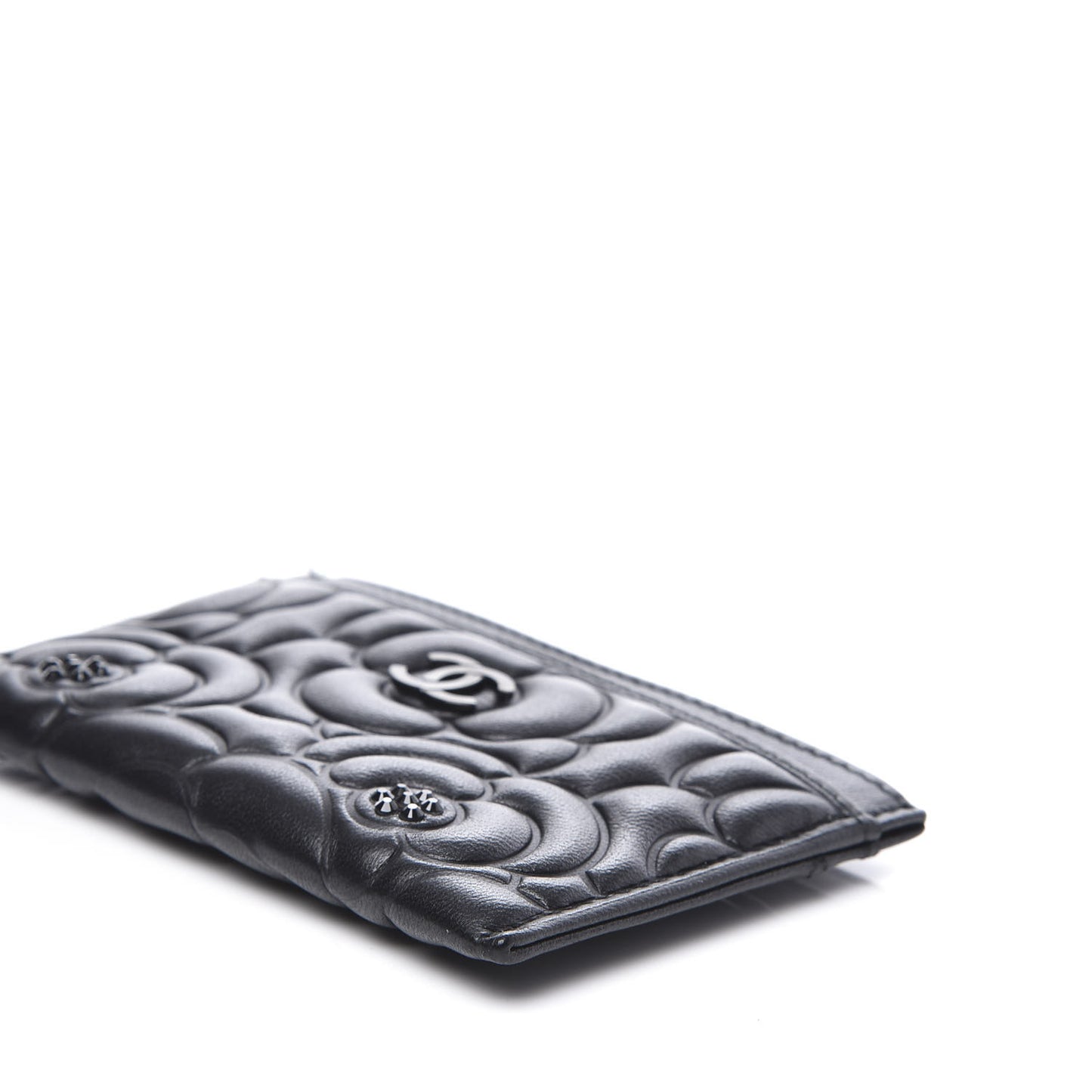 Lambskin Camellia Embossed Card Holder So Black