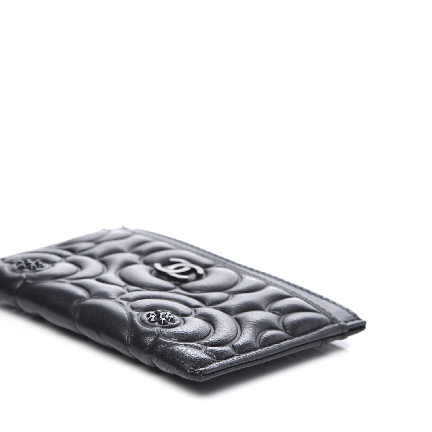 Chanel Lambskin Camellia Embossed Card Holder So Black 6 of 10