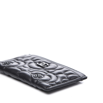 Chanel Lambskin Camellia Embossed Card Holder So Black 6 of 10