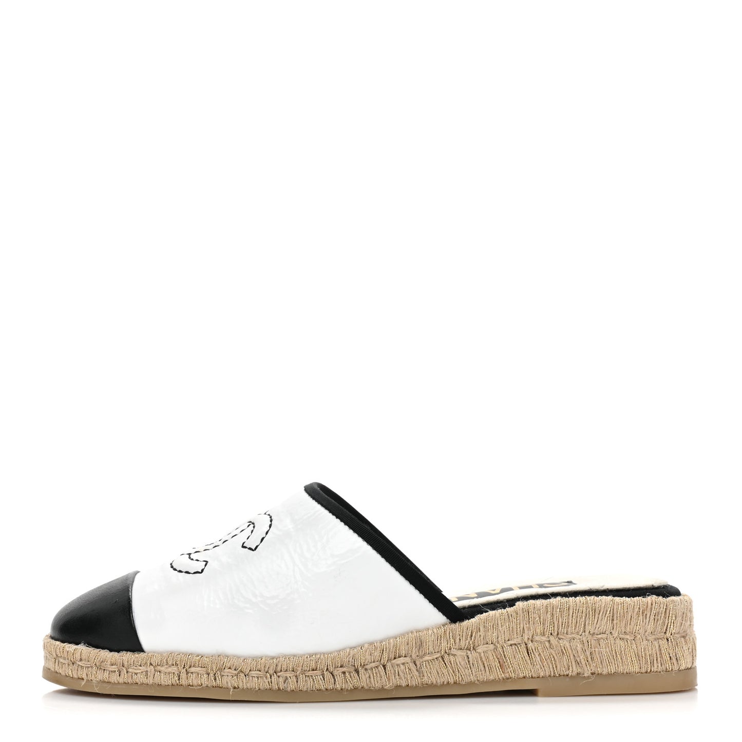 Crumpled Goatskin CC Espadrille Mules 35 White Black