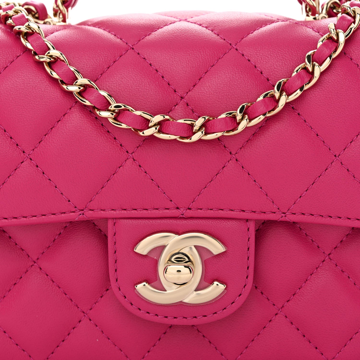 Chanel Lambskin Quilted Mini Crystal Top Handle Rectangular Flap Dark Pink 8 of 10