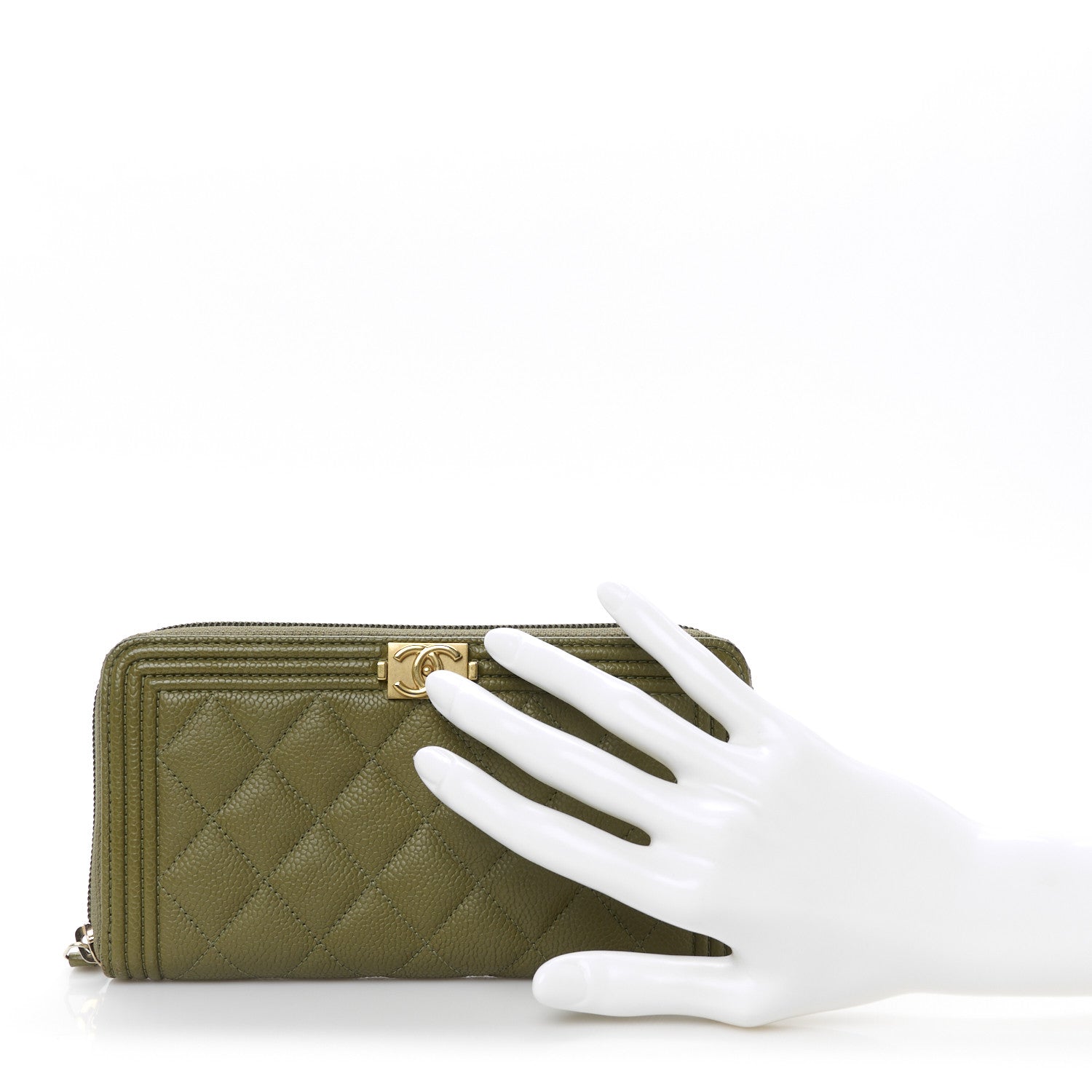 Chanel Caviar Quilted Boy Long Zip Around Wallet Khaki 2 of 9