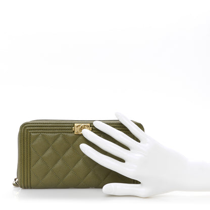 Chanel Caviar Quilted Boy Long Zip Around Wallet Khaki 2 of 9