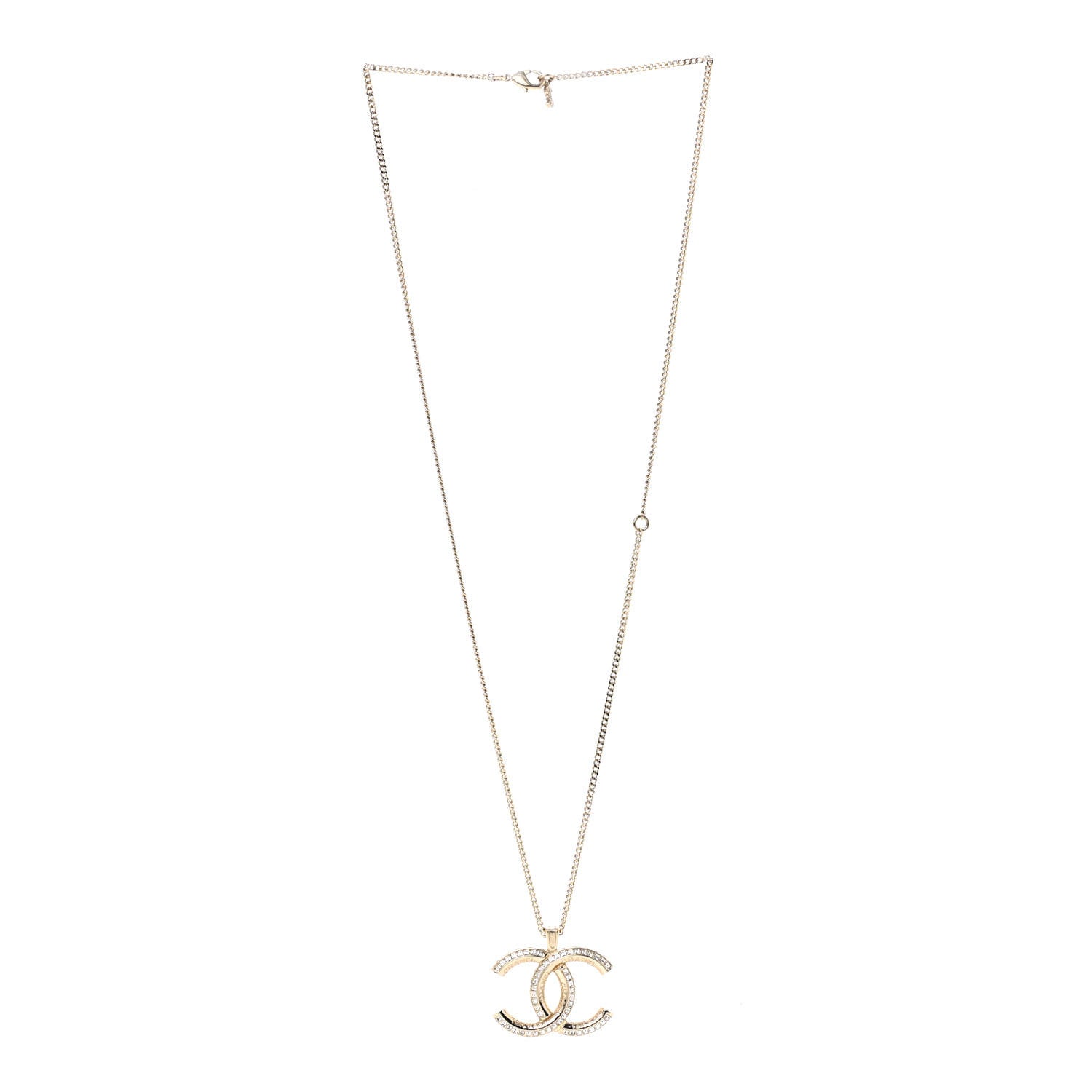 Chanel Baguette Crystal Logo CC Chain Necklace Gold 3 of 5