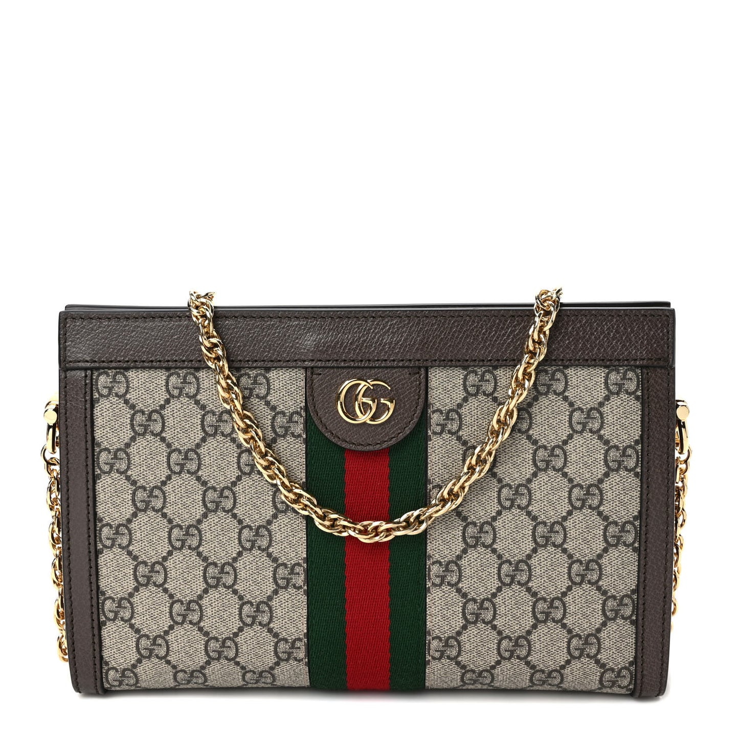 GG Supreme Monogram Web Small Ophidia Chain Shoulder Bag Brown