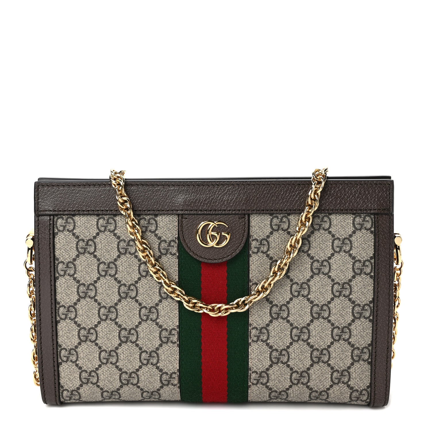Gucci GG Supreme Monogram Web Small Ophidia Chain Shoulder Bag Brown 1 of 9