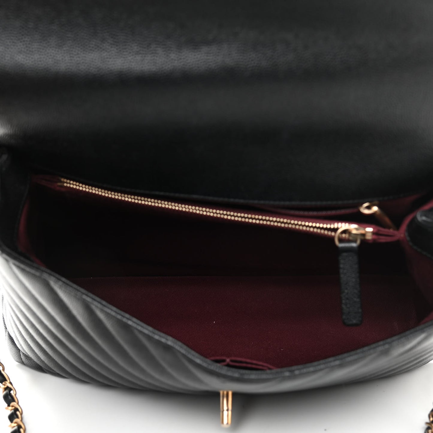 Caviar Chevron Quilted Medium Coco Handle Flap Black