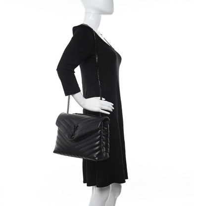 Saint Laurent Calfskin Y Quilted Monogram Medium Loulou Chain Satchel Black 2 of 17