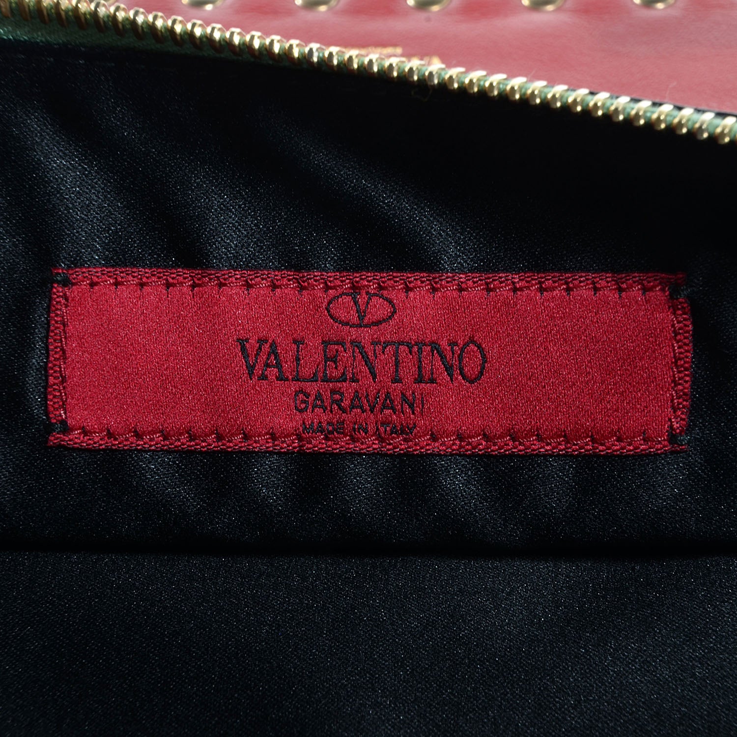 Valentino Garavani Vitello Colorblock Large Rockstud Zip Pouch Deep Rose Scarlet 7 of 8