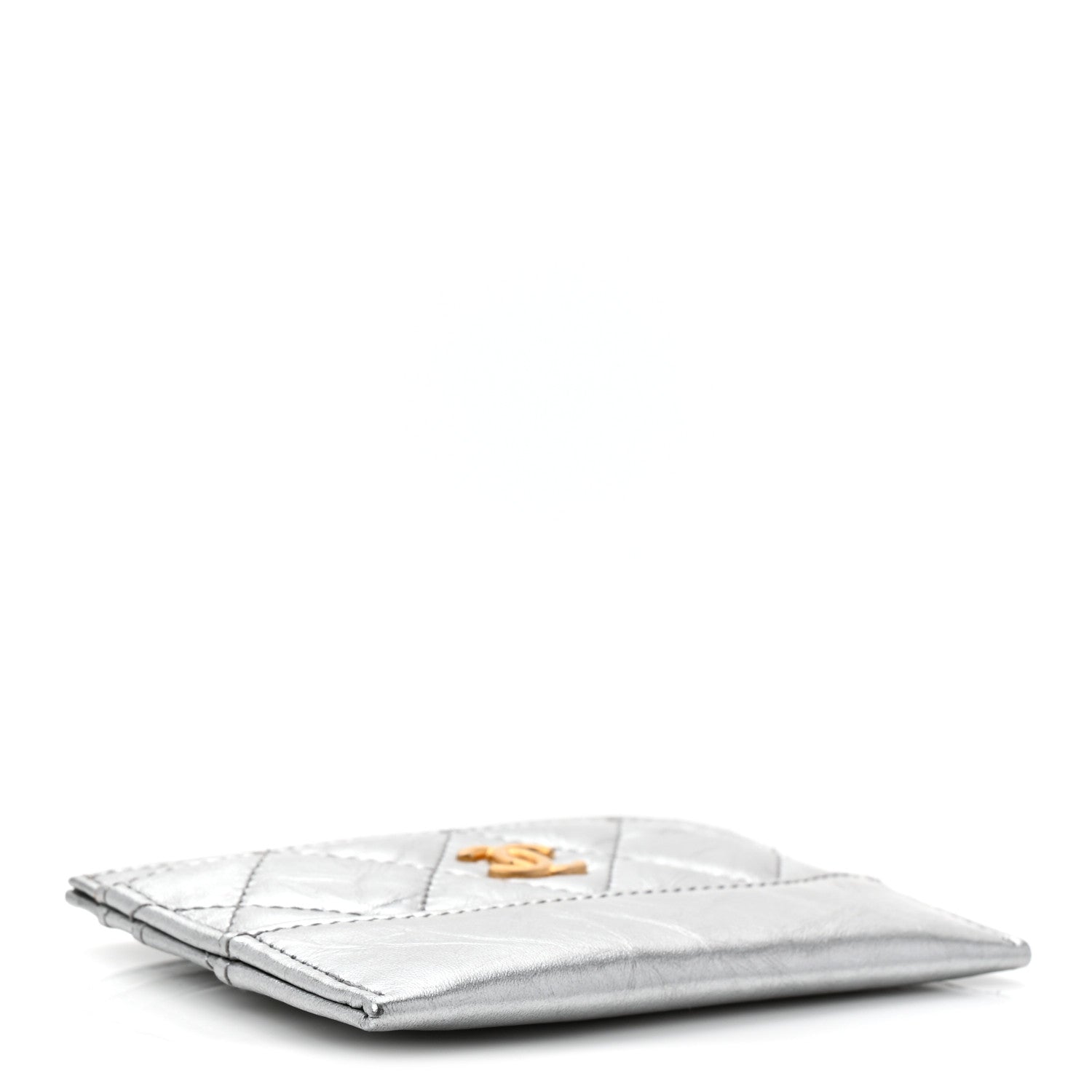 Chanel Metallic Aged Calfskin Quilted Gabrielle Card Holder Wallet Silver 4 of 9