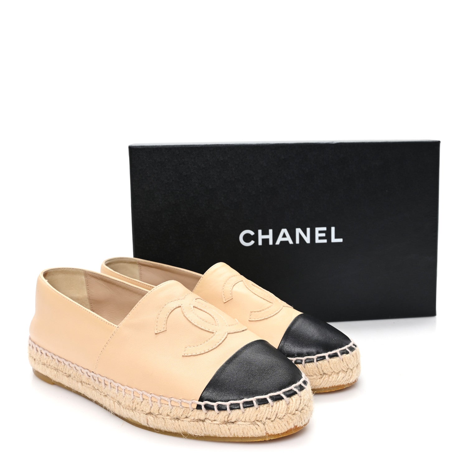 Chanel Lambskin CC Espadrilles 37 Beige Black 10 of 10