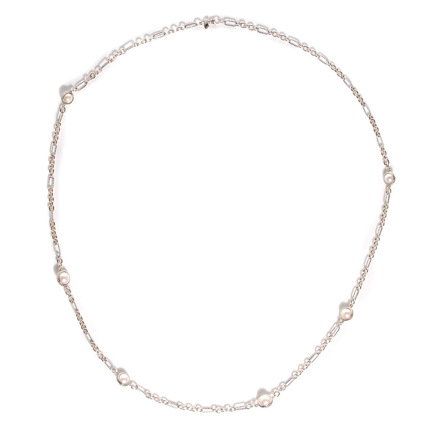 Sterling Silver Pearl Figaro Chain Necklace