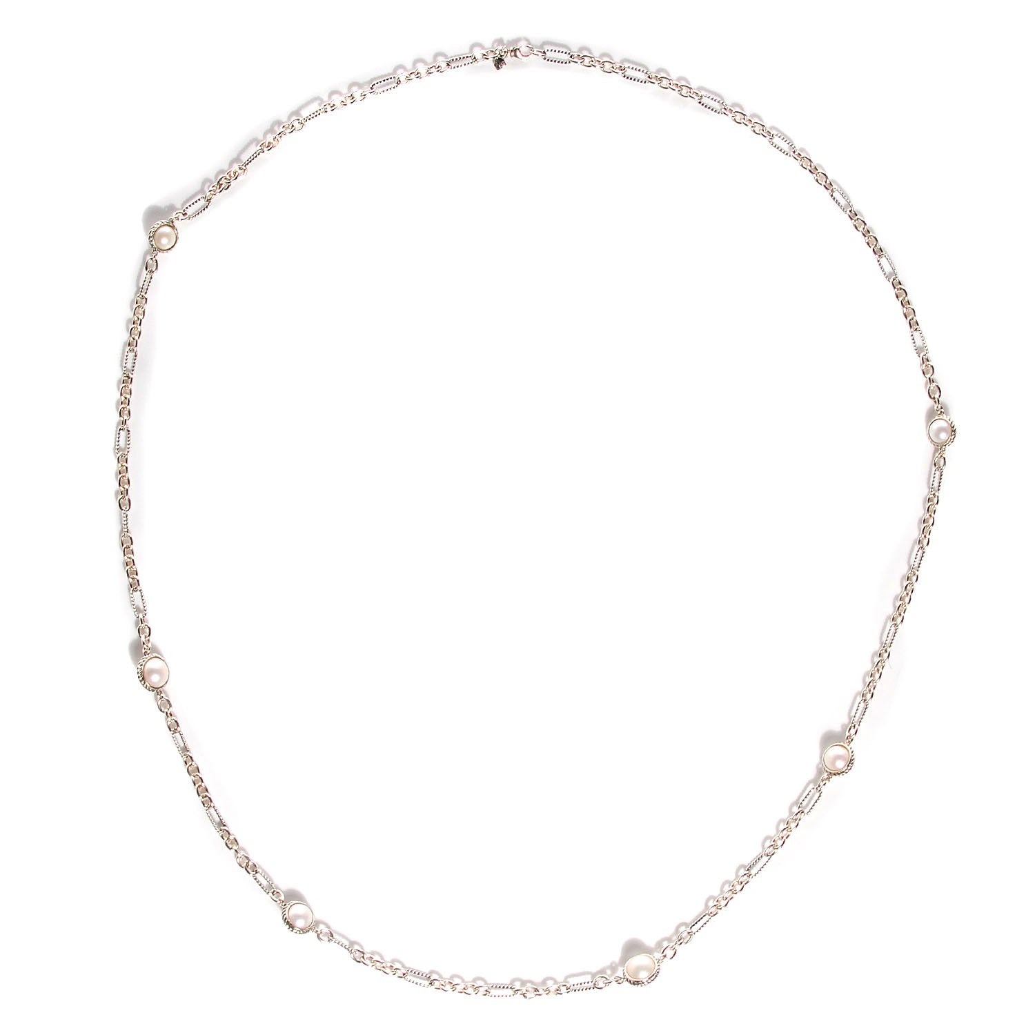 David Yurman Sterling Silver Pearl Figaro Chain Necklace 7 of 12