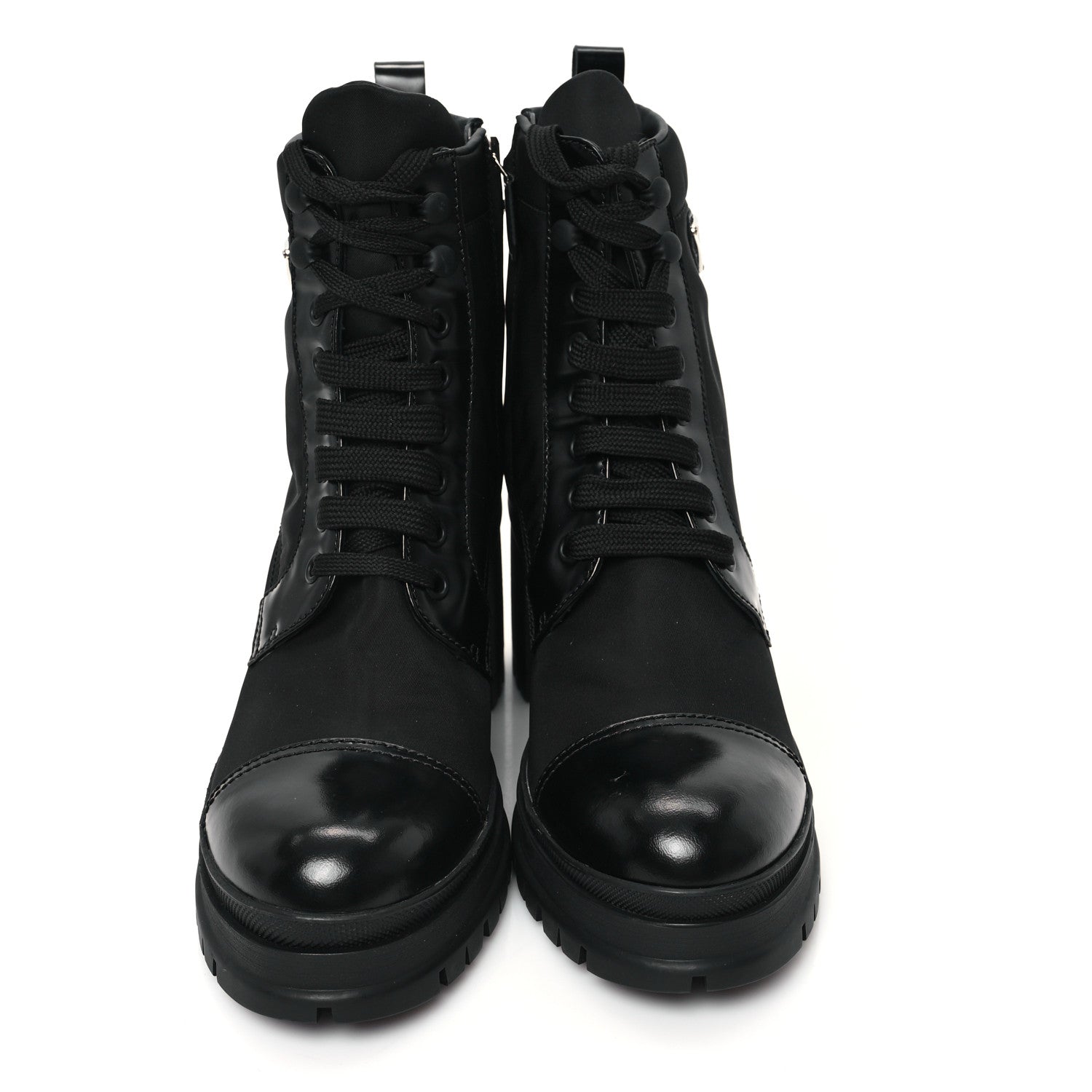 Prada Spazzolato Re-Nylon Metal Triangle Logo Lace Up 55mm Ankle Boots 38 Black 3 of 10