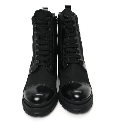 Prada Spazzolato Re-Nylon Metal Triangle Logo Lace Up 55mm Ankle Boots 38 Black 3 of 10