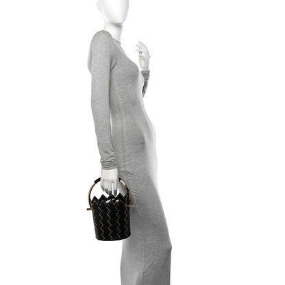 Salvatore Ferragamo X SARA BATTAGLIA Calfskin Studded Zig Zag Bucket Shoulder Bag Black 2 of 10