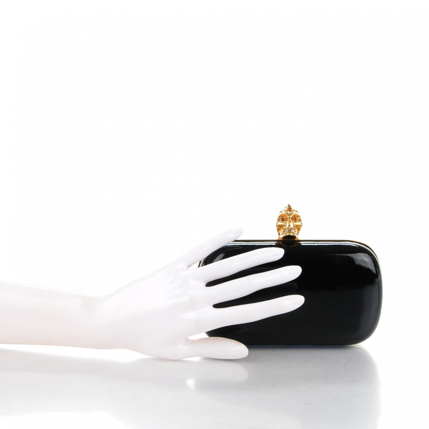 Patent Crystal Skull Box Clutch Black
