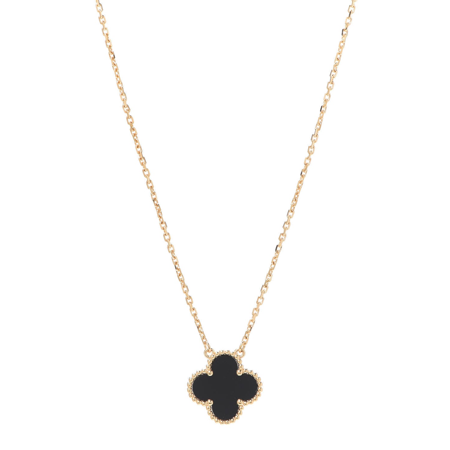 18K Yellow Gold Black Onyx Vintage Alhambra Pendant Necklace