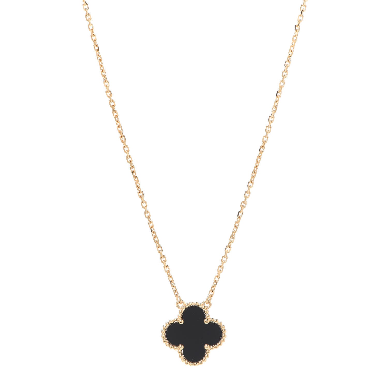 Van Cleef & Arpels 18K Yellow Gold Black Onyx Vintage Alhambra Pendant Necklace 1 of 7