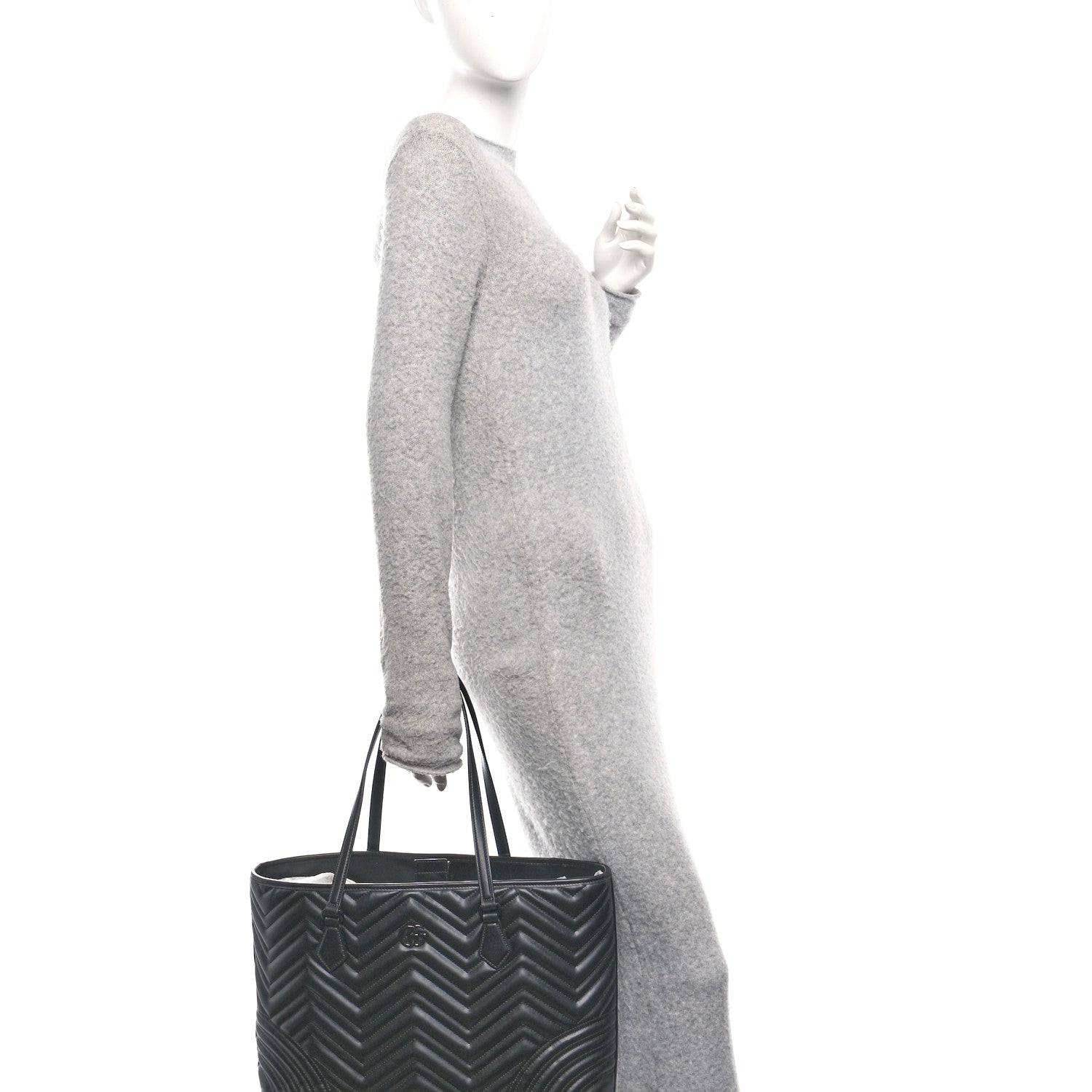 Gucci Calfskin Matelasse Monochrome Large GG Marmont Tote Bag Black 2 of 10