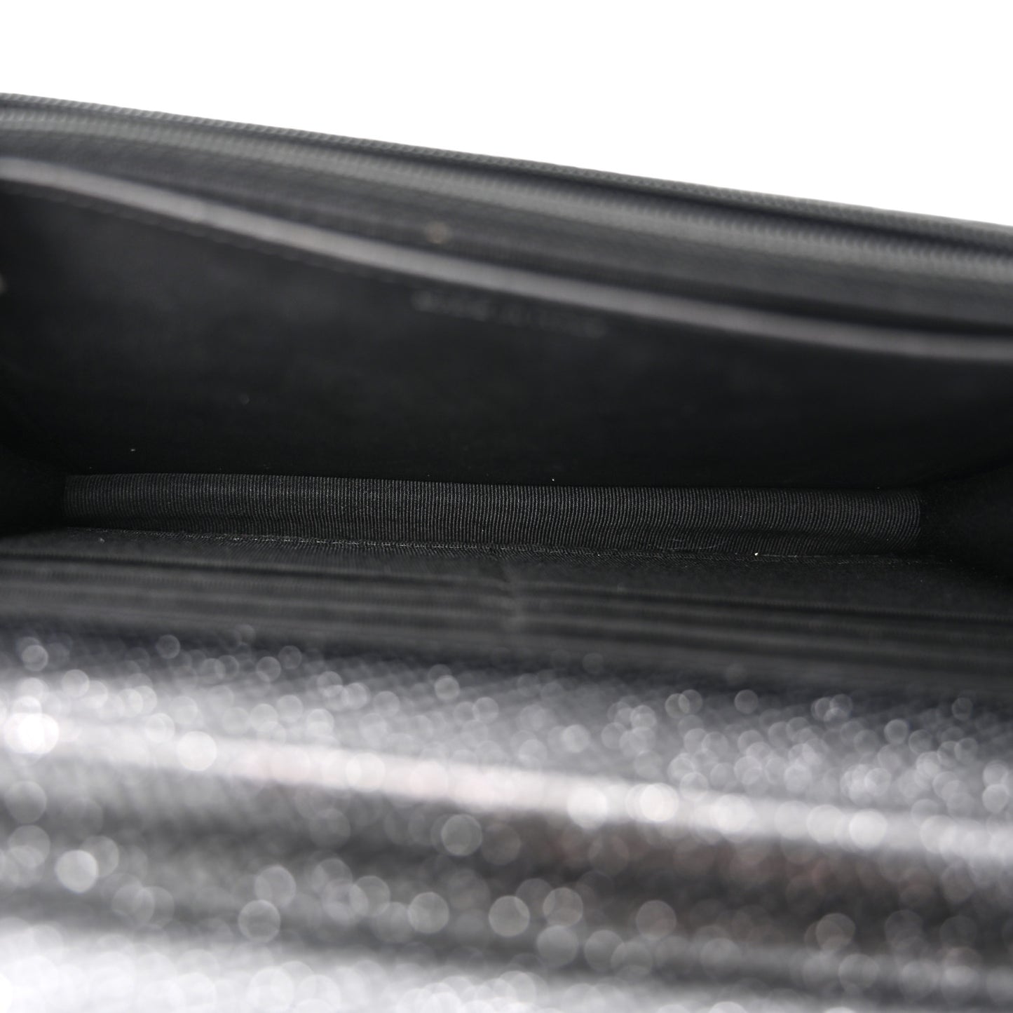 Glitter Calfskin Quilted Wallet on Chain WOC Black Silver