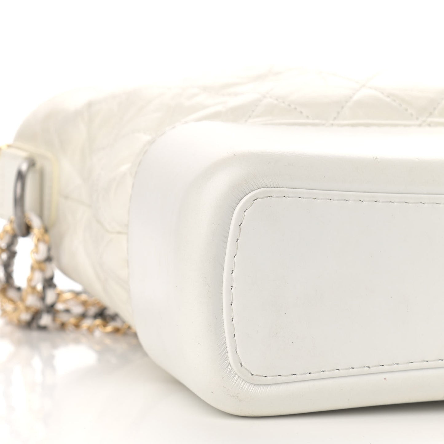 Aged Calfskin Quilted Large Gabrielle Hobo White