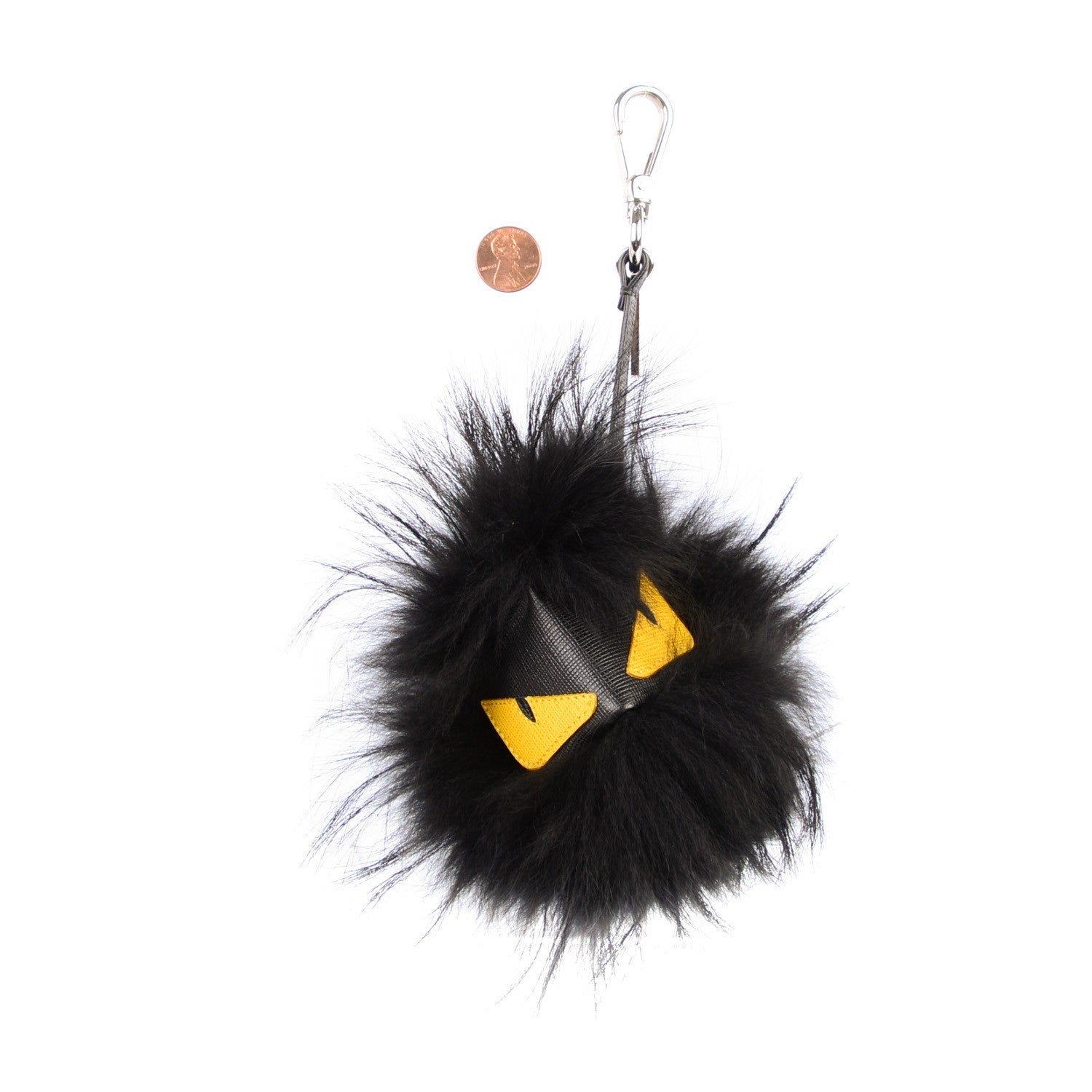 Fendi Vitello Elite Fox Fur Fusto Monster Bag Bug Charm Black Yellow 2 of 7