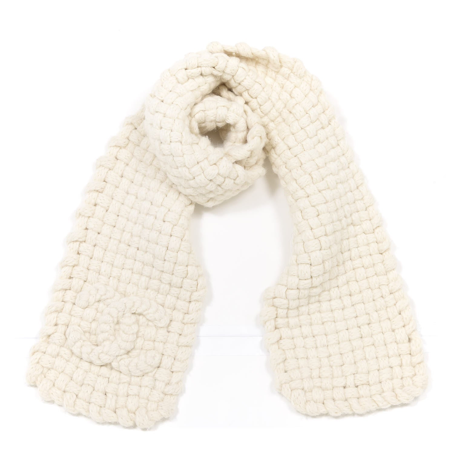Chanel Wool Silk Alpaca CC Scarf Ivory 1 of 4