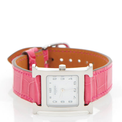 Hermes Stainless Steel Alligator 21mm Heure H Hour Quartz Watch Framboise 3 of 8