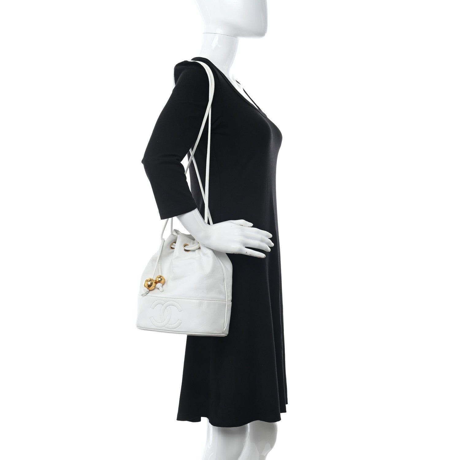 Chanel Lambskin CC Drawstring Bucket Bag White 2 of 18