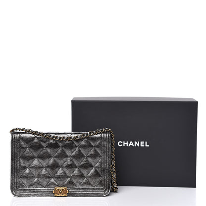 Chanel Cracked Metallic Calfskin Quilted Boy Wallet On Chain WOC Dark Silver 18 of 18
