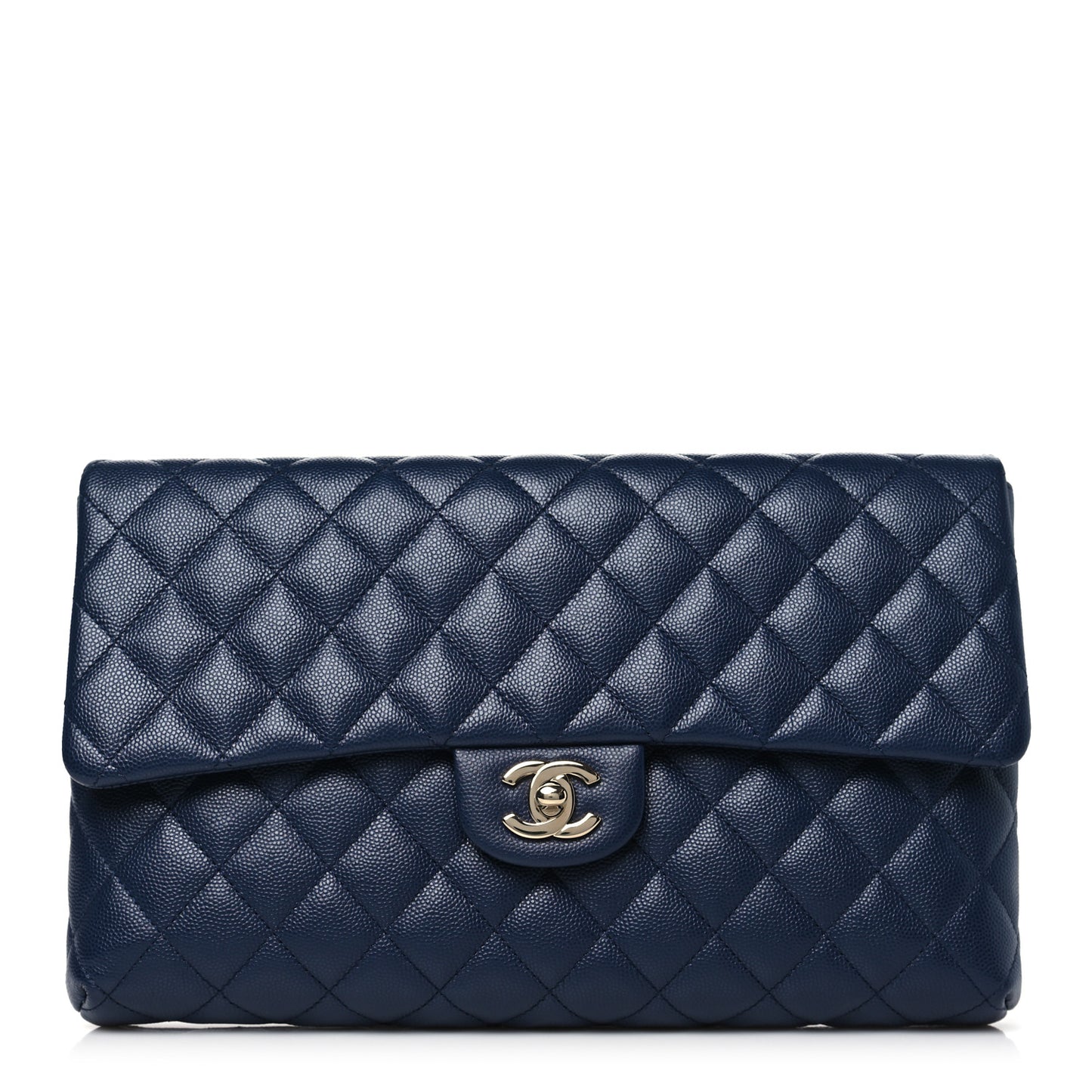 Caviar Quilted Flap Clutch Navy Blue