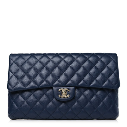 Chanel Caviar Quilted Flap Clutch Navy Blue 1 of 11